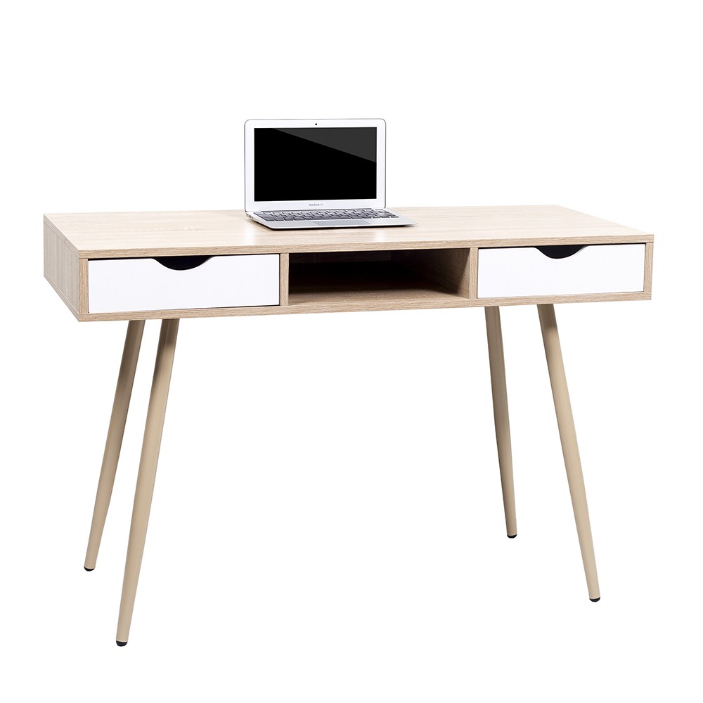 Mesa escritorio KELEY 110×50 – melamina Roble y Blanco