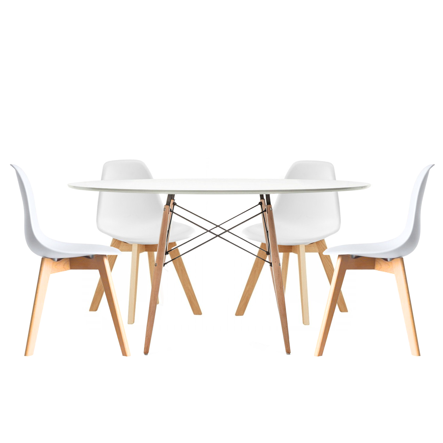 Pack de 4 sillas SUPER WOOD + mesa redonda 120 TOW DINING