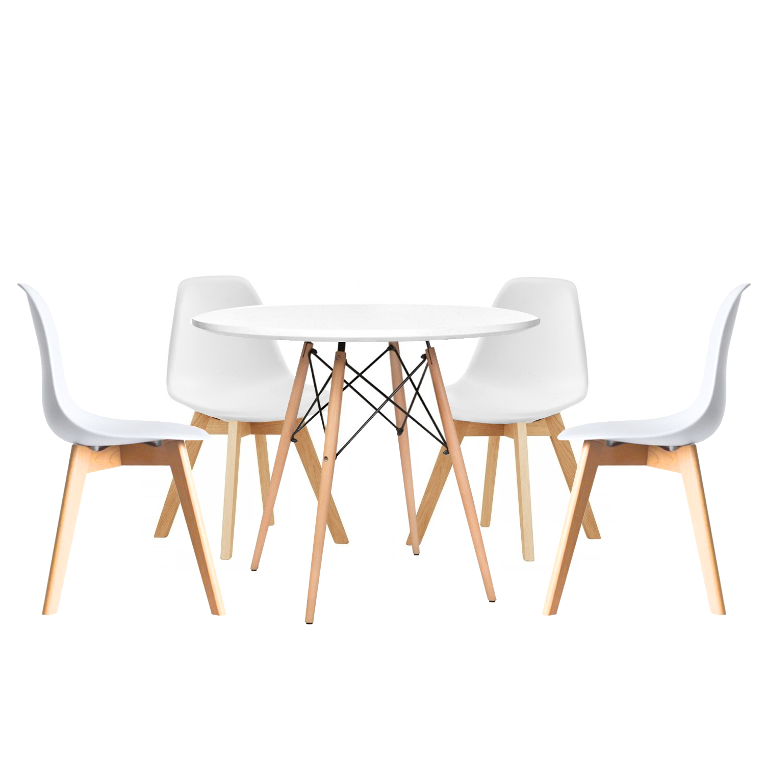 Pack de 4 sillas SUPER WOOD + mesa redonda 100 TOW DINING