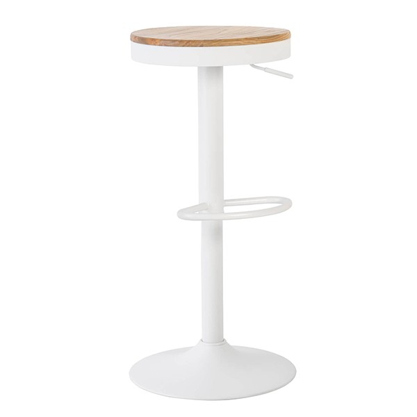 Taburete regulable ERVING – madera Natural – metal Blanco Taburete regulable ERVING – madera Natural – metal Blanco