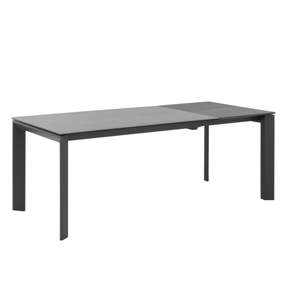 Mesa de comedor extensible VALENTINOS 160(240)x90 – metal Antracita – porcelánico gris