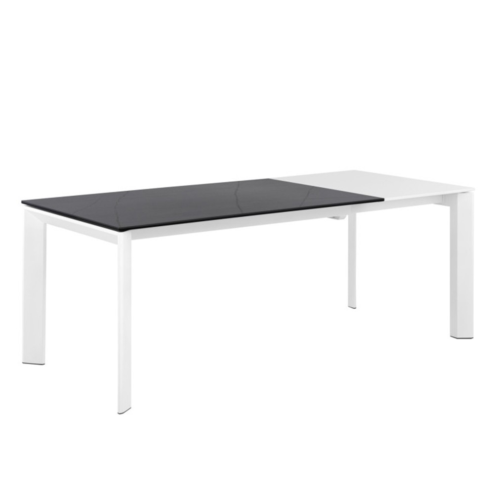 Mesa de comedor extensible VALENTINOS 160(240)x90 – metal Blanco – porcelánico Negro