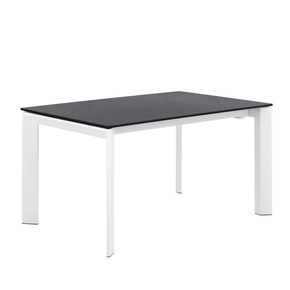 Mesa de comedor extensible VALENTINOS 160(240)x90 - metal Blanco - porcelánico Negro