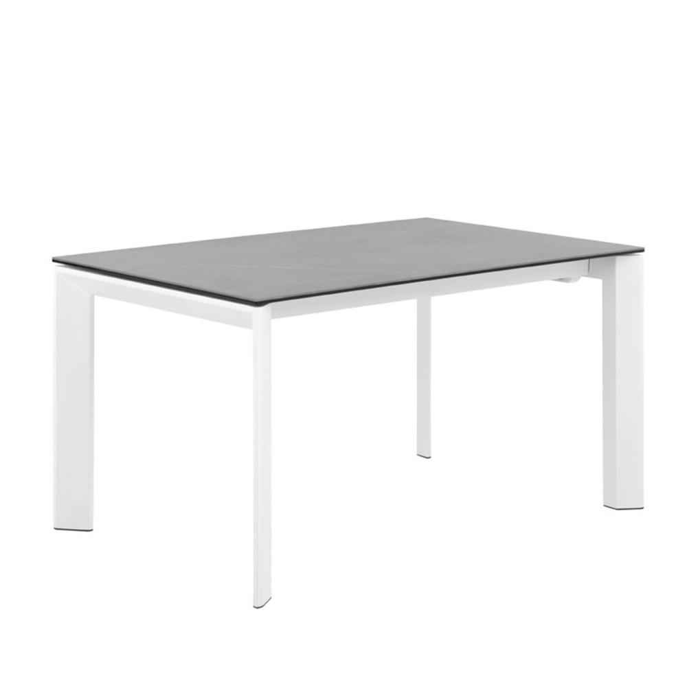 Mesa de comedor extensible VALENTINOS 160(240)x90 - metal Blanco - porcelánico Gris