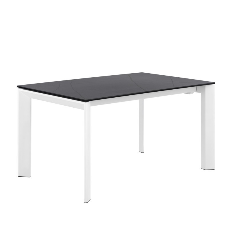 Mesa de comedor extensible VALENTINOS 140(200)x90 - metal Blanco - porcelánico Negro