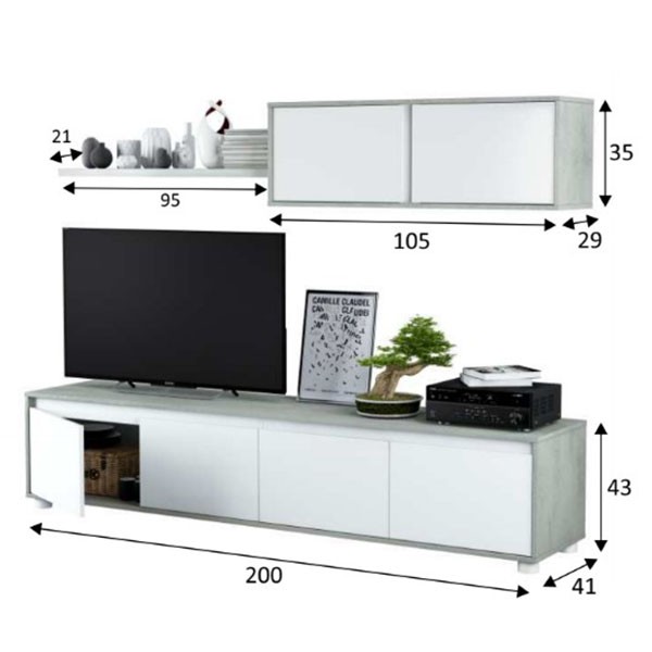 Conjunto de comedor WILLOW 200x43 - melamina Blanca y Gris