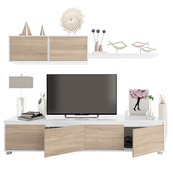 Conjunto de comedor WILLOW 200×43 – melamina Blanca y Roble