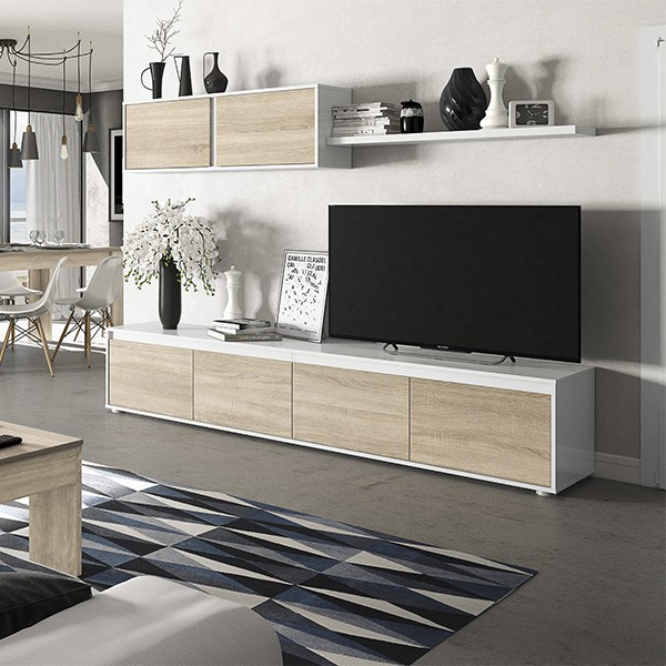 Conjunto de comedor WILLOW 200x43 - melamina Blanca y Roble