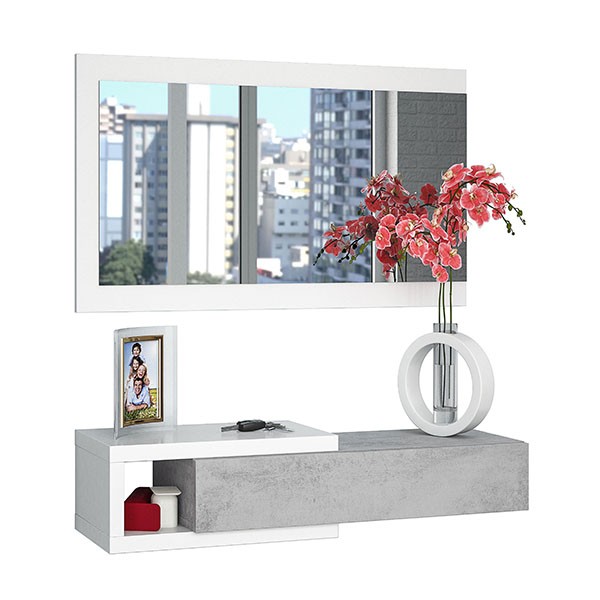 Recibidor HUGO con cajón y espejo – melamina Gris y Blanco