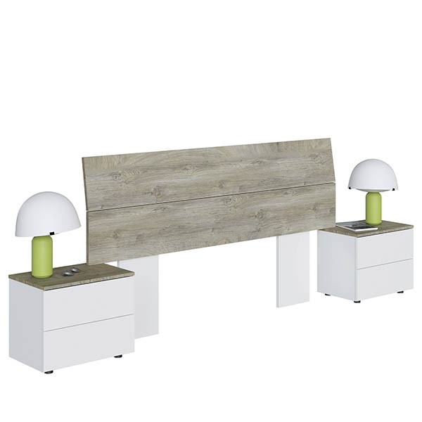 Cabezal con dos mesitas REVE – Blanco y Roble