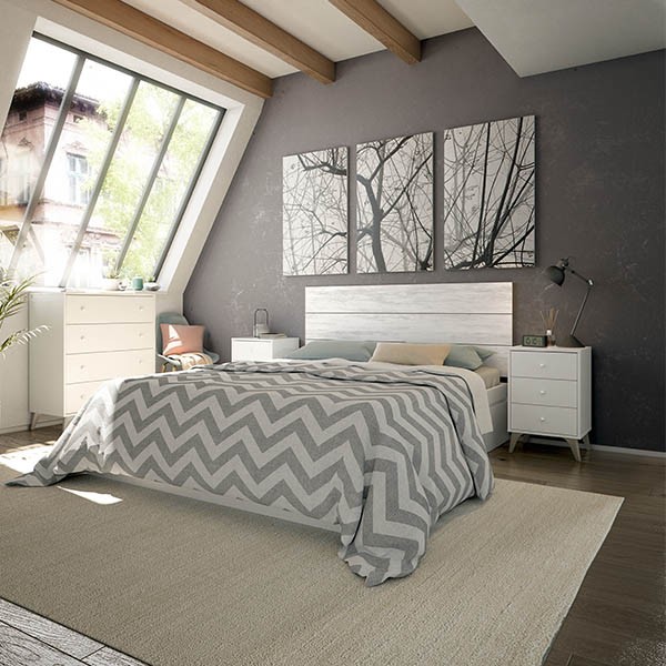 Cabezal con dos mesitas SONNER - melamina Blanco