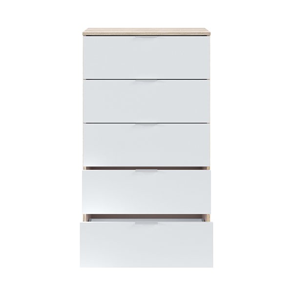 Cómoda con 5 cajones STELLA - melamina Blanco y Roble