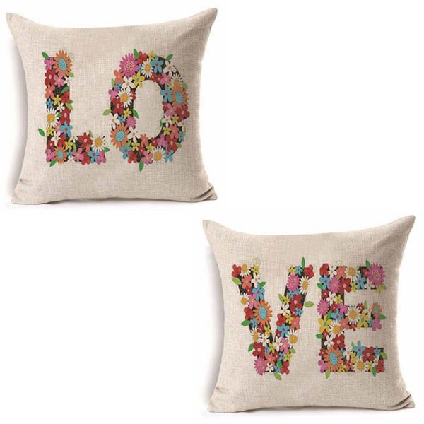 Conjunto de 2 cojines FLOWER LOVE algodón 45×45 – incluye relleno