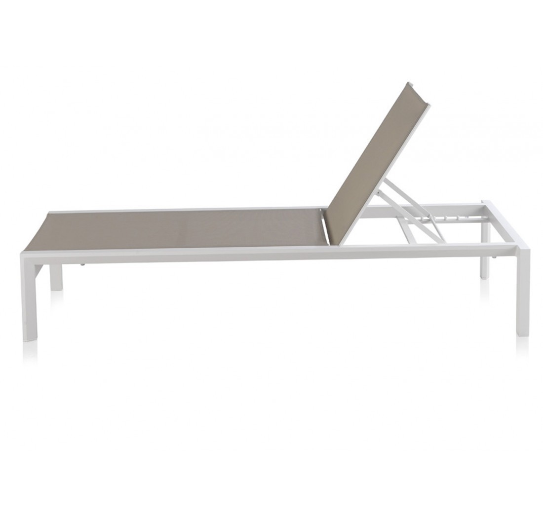 Tumbona DECK - metal Blanco - textilene Taupe