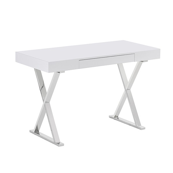 Mesa escritorio DESCH 55×120 – acero Cromado – MDF Blanco