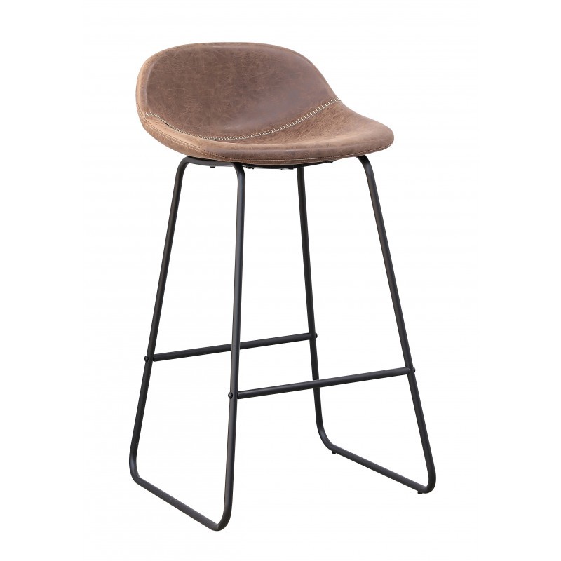 Taburete alto EDWIN H74 – similpiel Marrón oscuro – metal Negro
