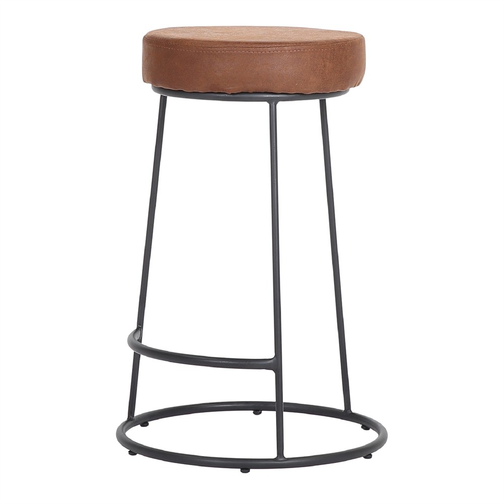 Taburete bajo GANZO H63 – símil piel Marrón  – metal Negro