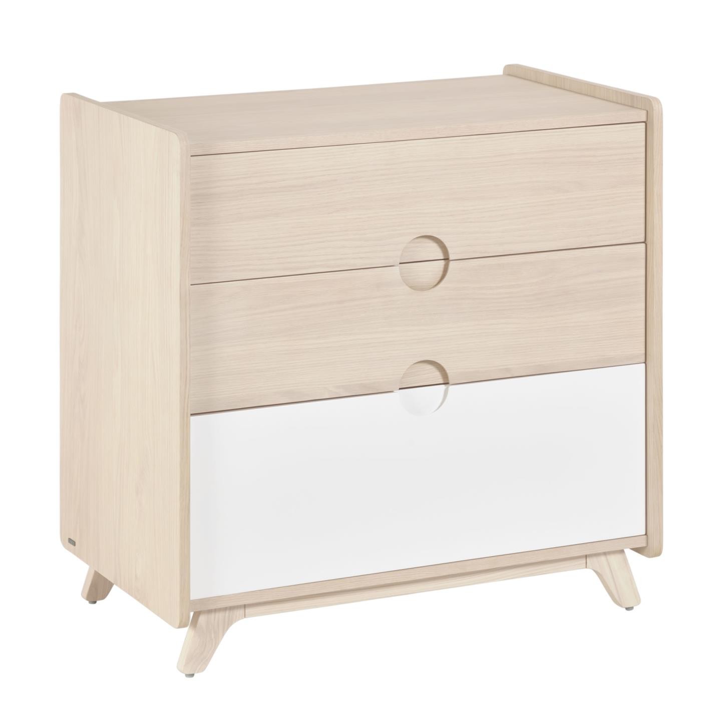Cómoda 3 cajones EVA – madera fresno – MDF Blanco y Fresno