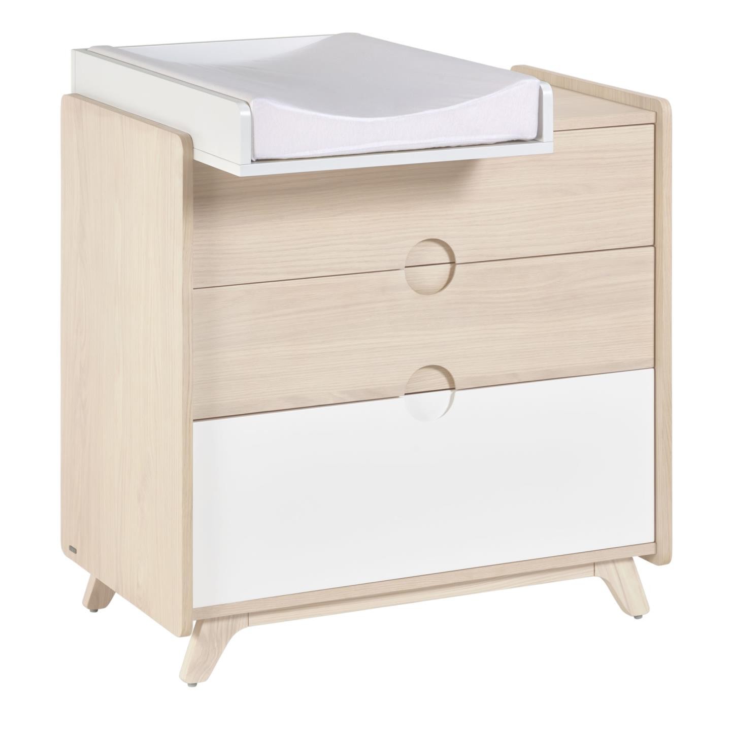 Cómoda 3 cajones EVA - madera fresno - MDF Blanco y Fresno