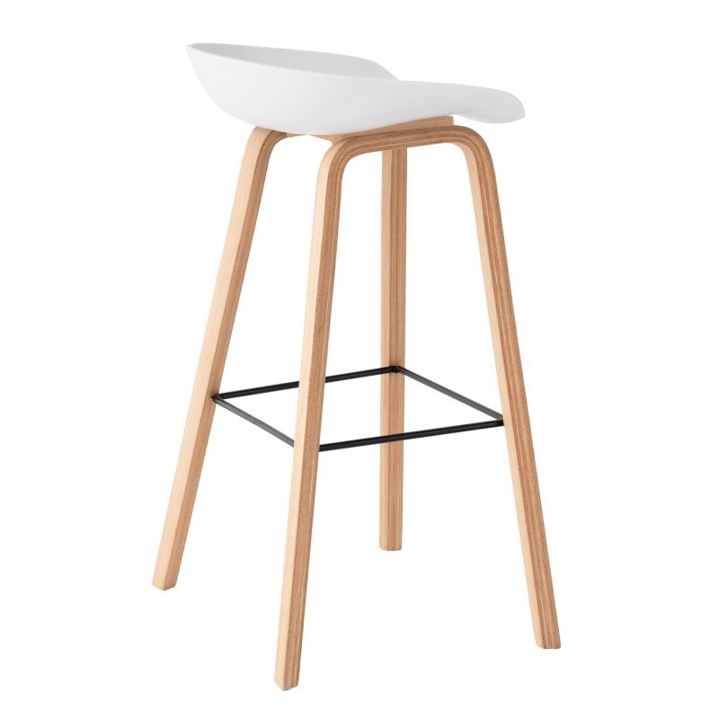 Taburete alto KAWA H76 - polipropileno Blanco - madera Natural