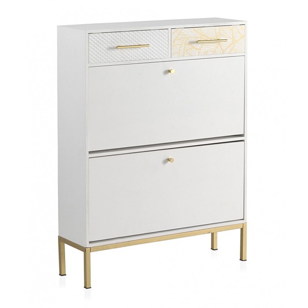 Zapatero 2 cajones SHEET – DM Blanco – metal Dorado