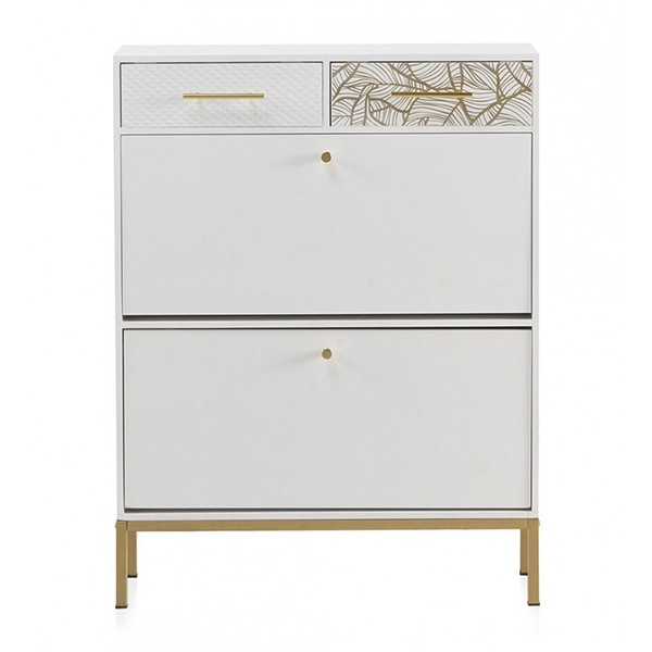 Zapatero 2 cajones SHEET - DM Blanco - metal Dorado