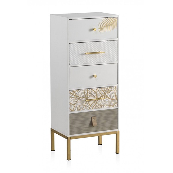 Cómoda con 5 cajones SHEET – DM Blanco – metal Dorado
