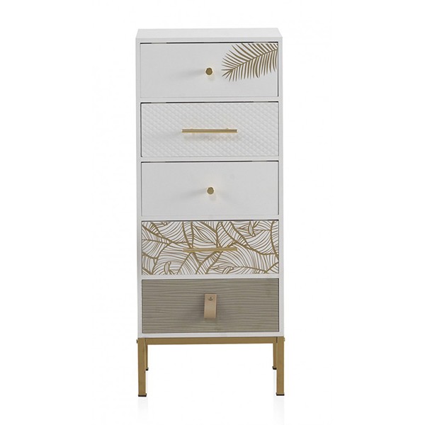 Cómoda con 5 cajones SHEET - DM Blanco - metal Dorado