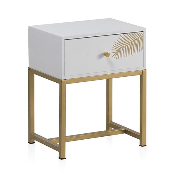 Mesita de noche SHEET 50×40 – DM Blanco – metal Dorado