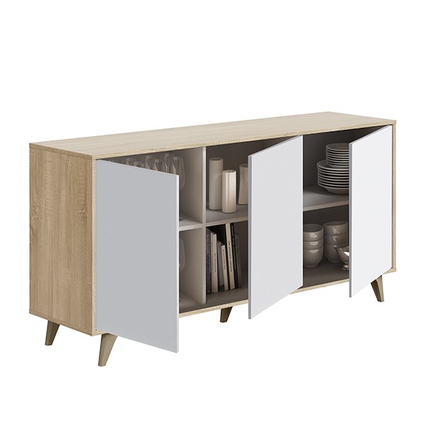 Aparador KOMAD 154x75 - melamina Roble y Blanco