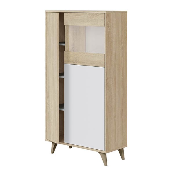 Aparador vitrina KOMAD 142×77 – melamina Roble y Blanco