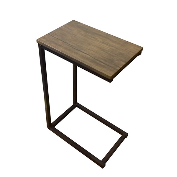 Mesa auxiliar ENGELS – metal negro y chapado Nogal