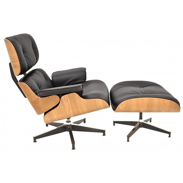 Sillón y ottoman LOUNGE RELAX - similpiel Negro - Fresno