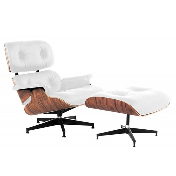 Sillón y ottoman LOUNGE RELAX – piel Blanco – Palo Rosa Sillón y ottoman LOUNGE RELAX – piel Blanco – Palo Rosa