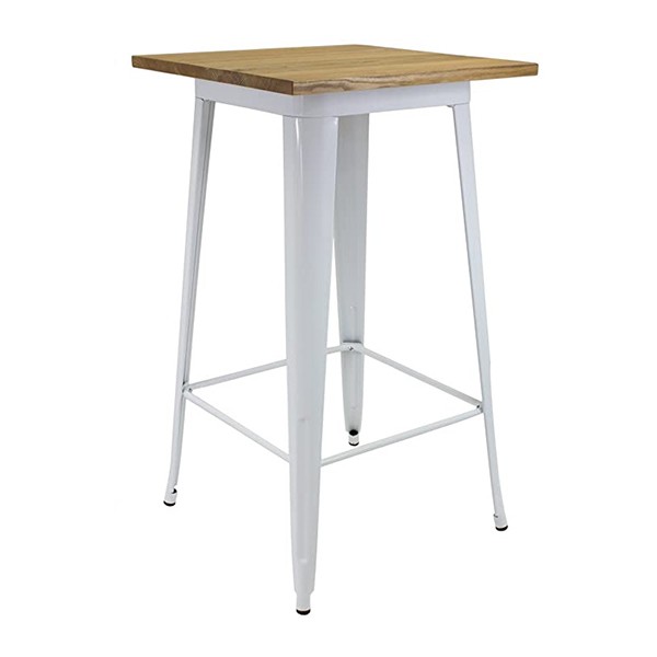 Mesa alta BRASSY TOLIX Style 60×60 – acero Blanco – madera Olmo