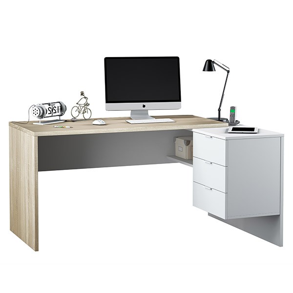 Mesa escritorio CARTIA 145×61.5 – melamina Blanco y Roble