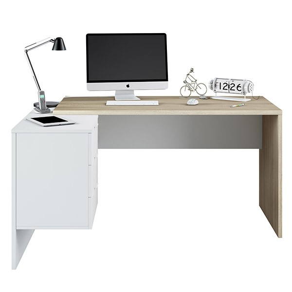 Mesa escritorio CARTIA 145x61.5 - melamina Blanco y Roble