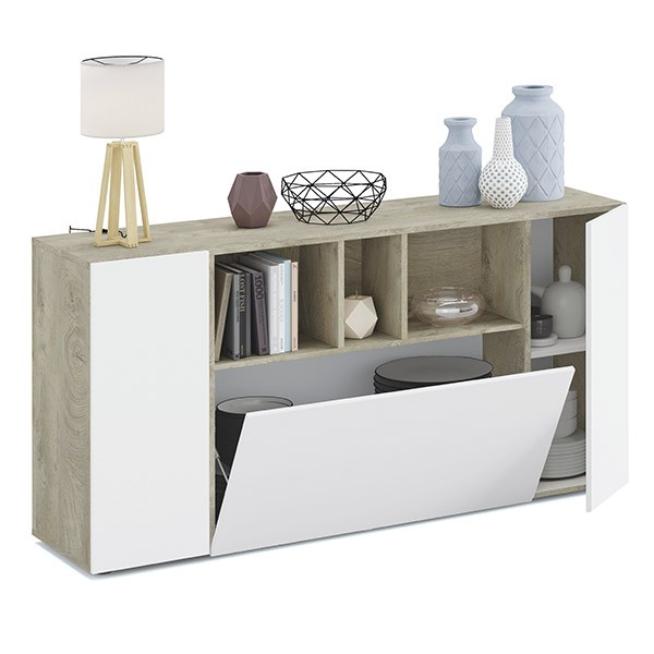 Aparador CREDENZA 150×76 – melamina Roble y Blanco