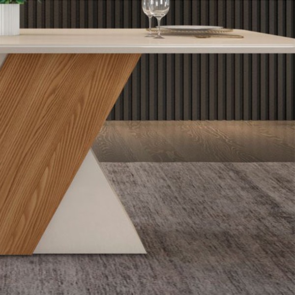 Mesa de comedor TESSY 170x90 - madera Roble y Blanco - cristal