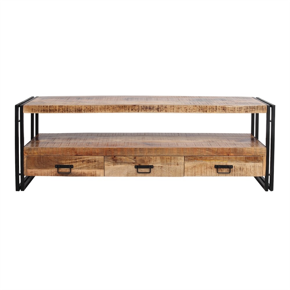 Mueble TV OLSEN 160x45 - madera Tropical - metal Negro