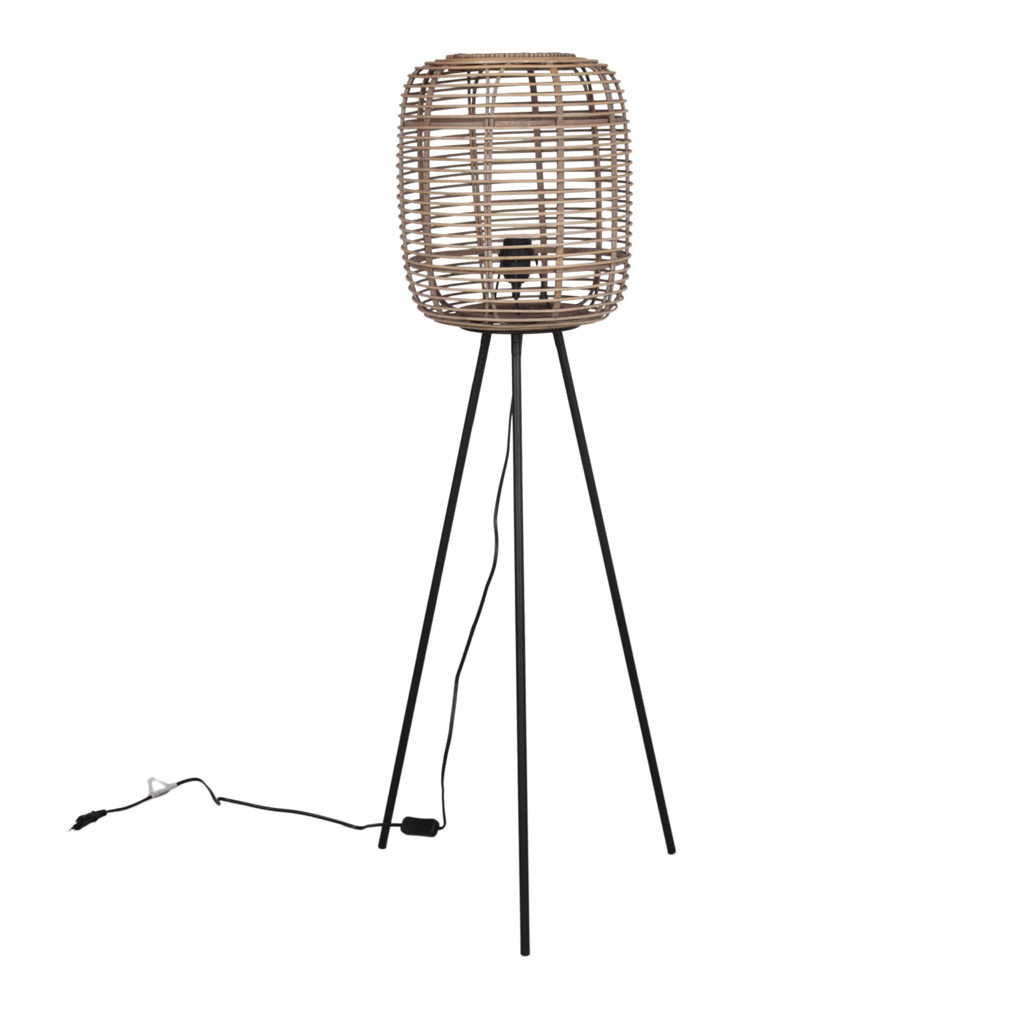Lámpara de pie HANALEI - ratán Natural - metal Negro