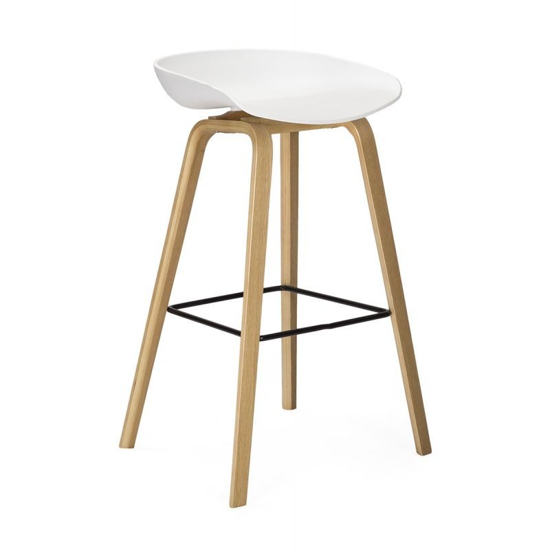 Taburete alto KAWA H75 – polipropileno Blanco – metal efecto madera