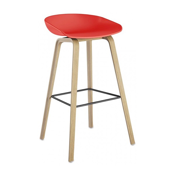 Taburete alto KAWA H75 – polipropileno Rojo – metal efecto madera