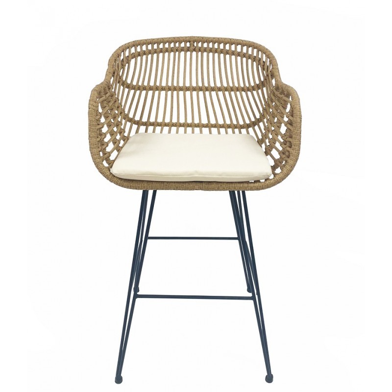 Taburete alto MAIAT - ratán sintético - metal Negro