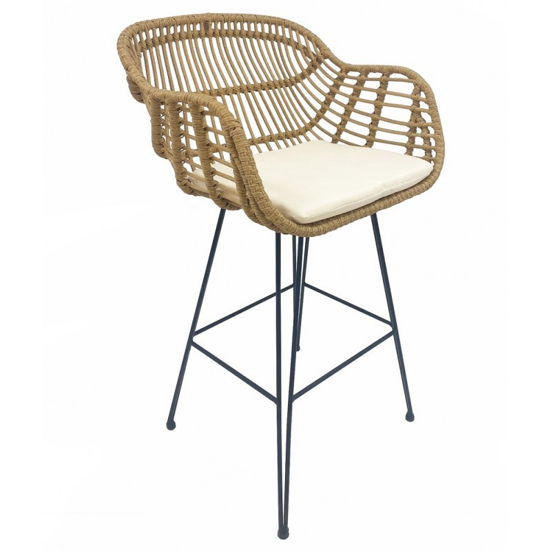 Taburete alto MAIAT – ratán Sintético – metal Negro