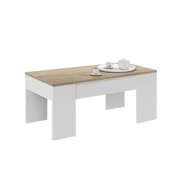 Mesa de centro elevable WILLOW 100X50 – melamina Roble y Blanca
