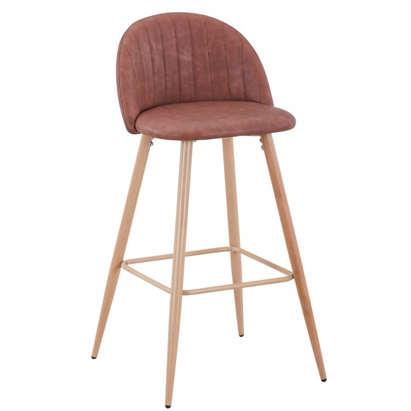Taburete alto VICTACH H75 – similpiel Marrón –  metal efecto madera