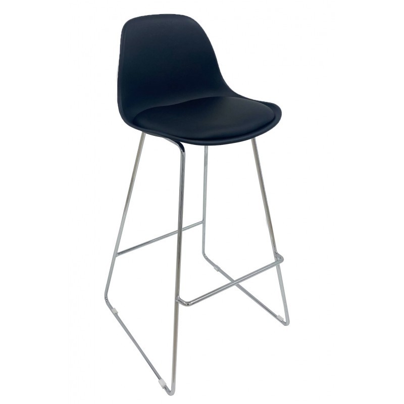 Taburete alto ORLANDO FLAK H75 – plástico Negro – metal Cromado