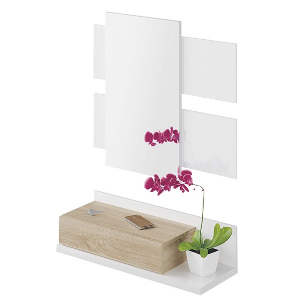 Recibidor ARTI con cajón y espejo – melamina Nogal y blanco