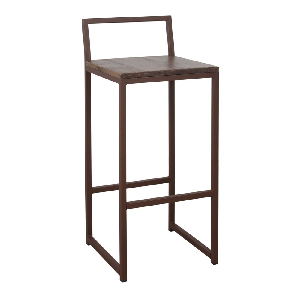 Taburete alto AMELADA H72 – hierro Óxido – madera envejecida
